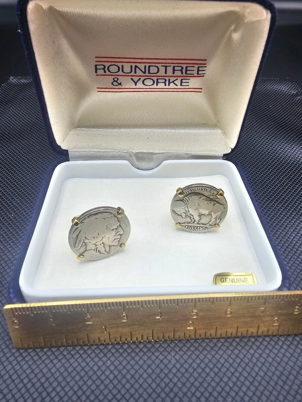 Roundtree & Yorke Genuine Coin Buffalo Nickel Cufflinks in Original Box